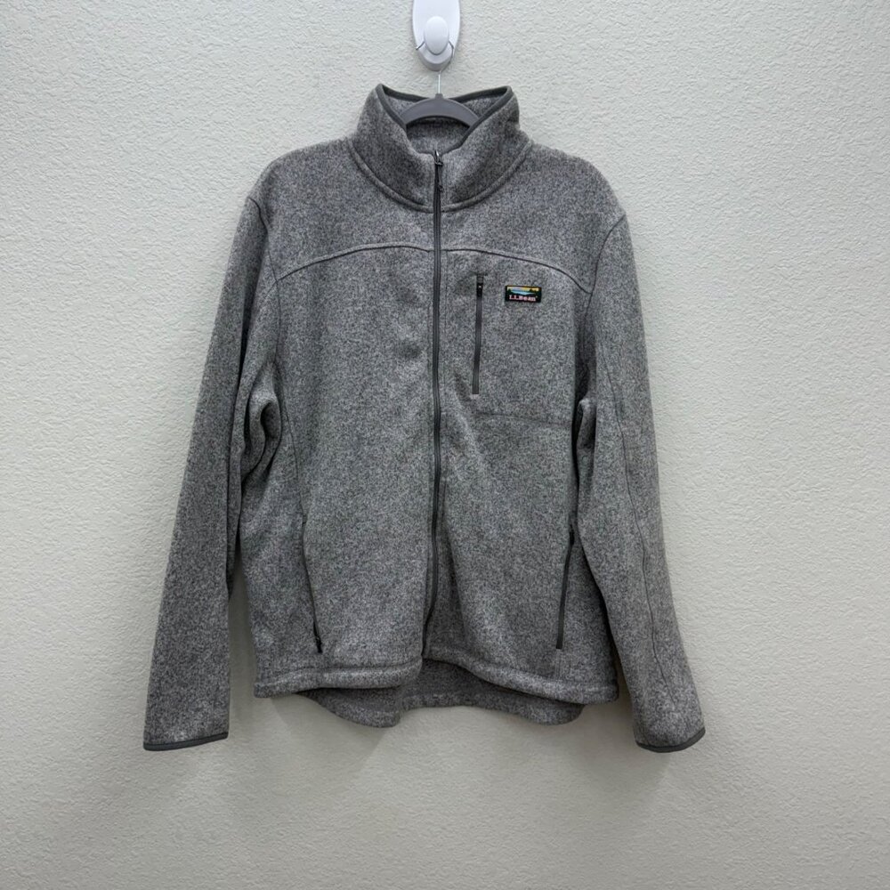 LL Bean Grey Full Zip Knit Warm Sweater Fleece Jacket 504938 Mens size XL